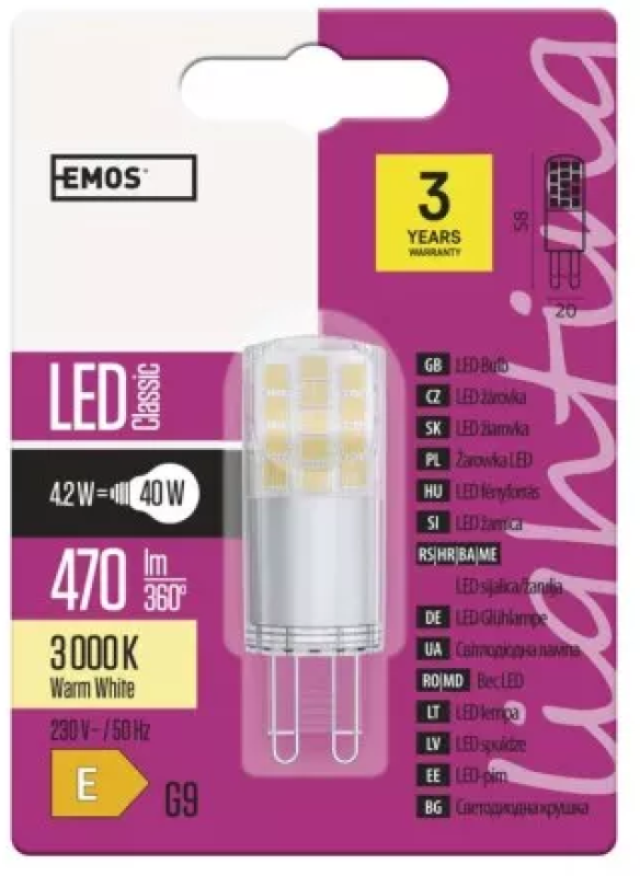 Žárovka LED CLS JC 4,2W/40W/ 470lm