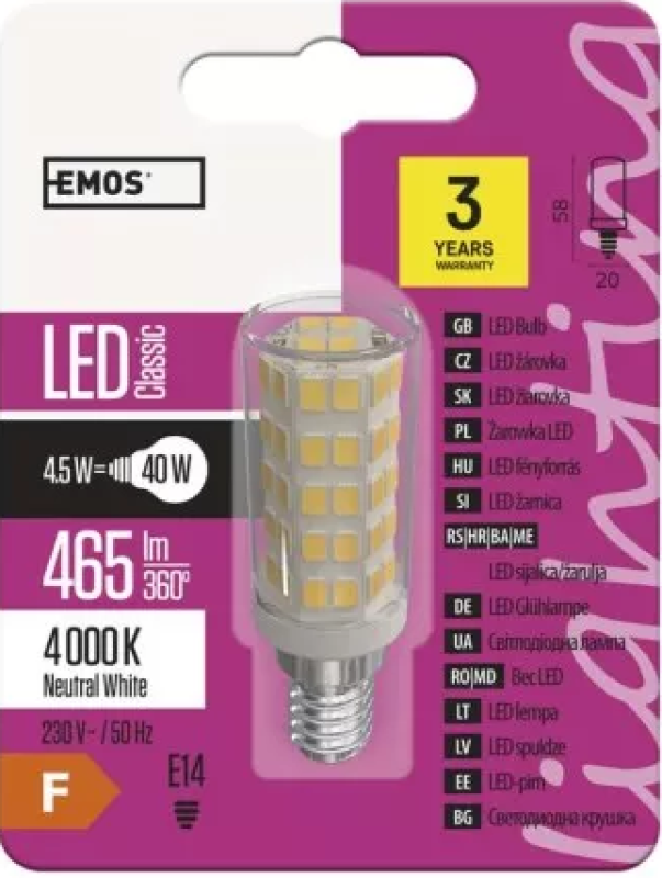 Žárovka do digestoře LED JC 4.5W E14 NW