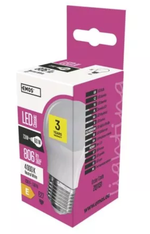 Žárovka classic mini globe LED 8WE27 NW