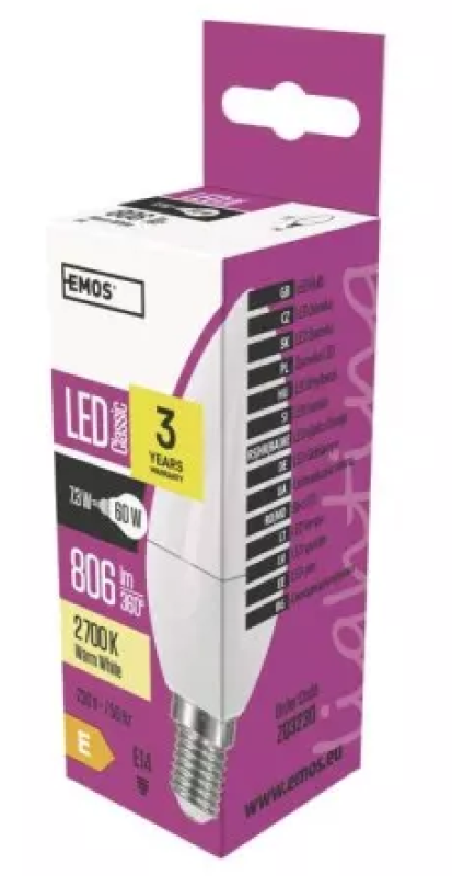 Žárovka classic svíčka LED 8WE14 WW