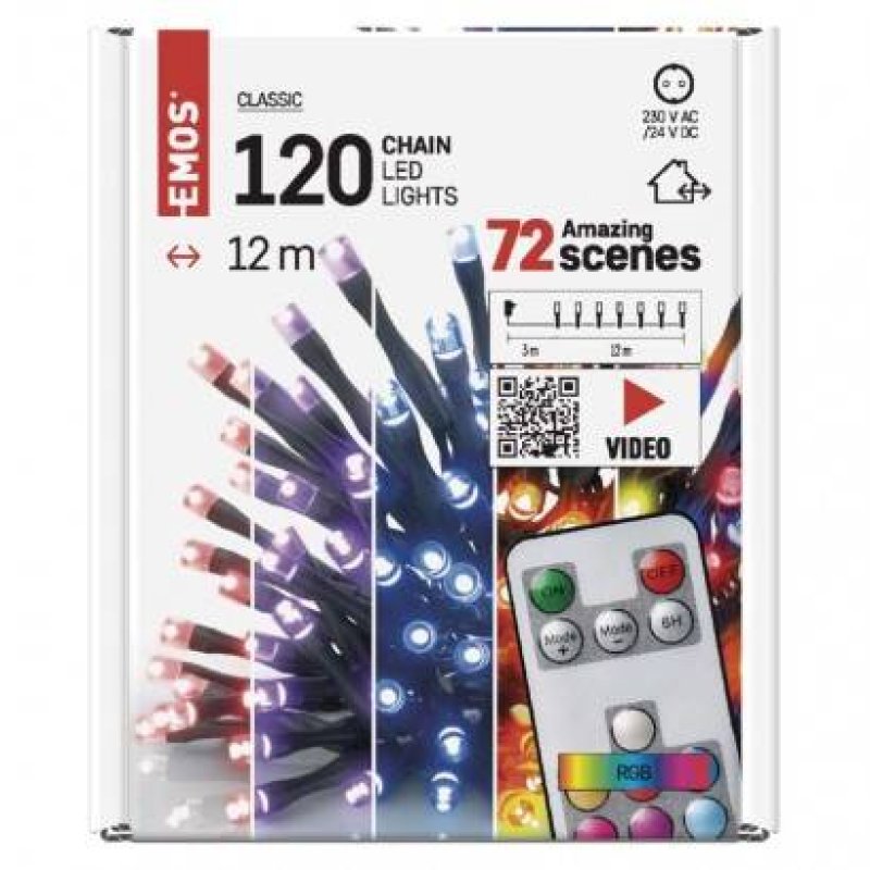 Řetěz 120LED TIMER 10m RC dál.ovl mul-color D4AA03