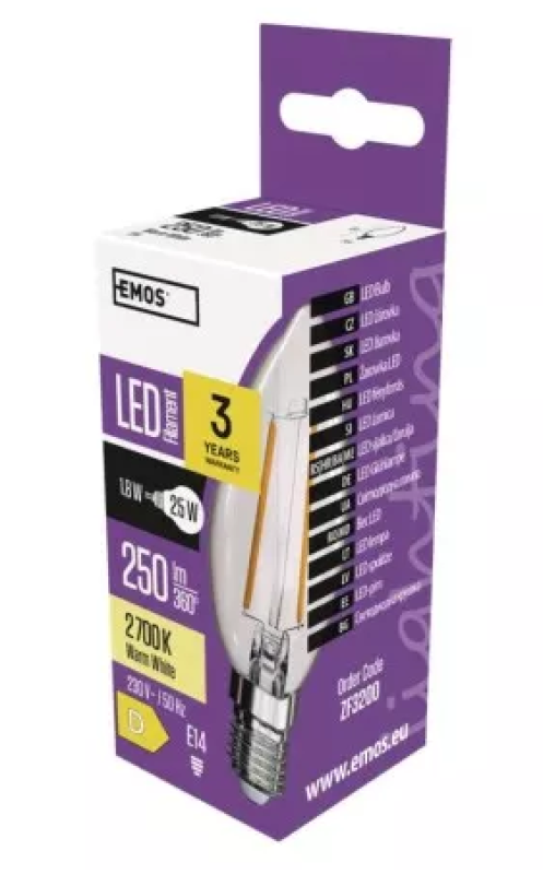 Žárovka Filament svíčka LED 1,8WE14